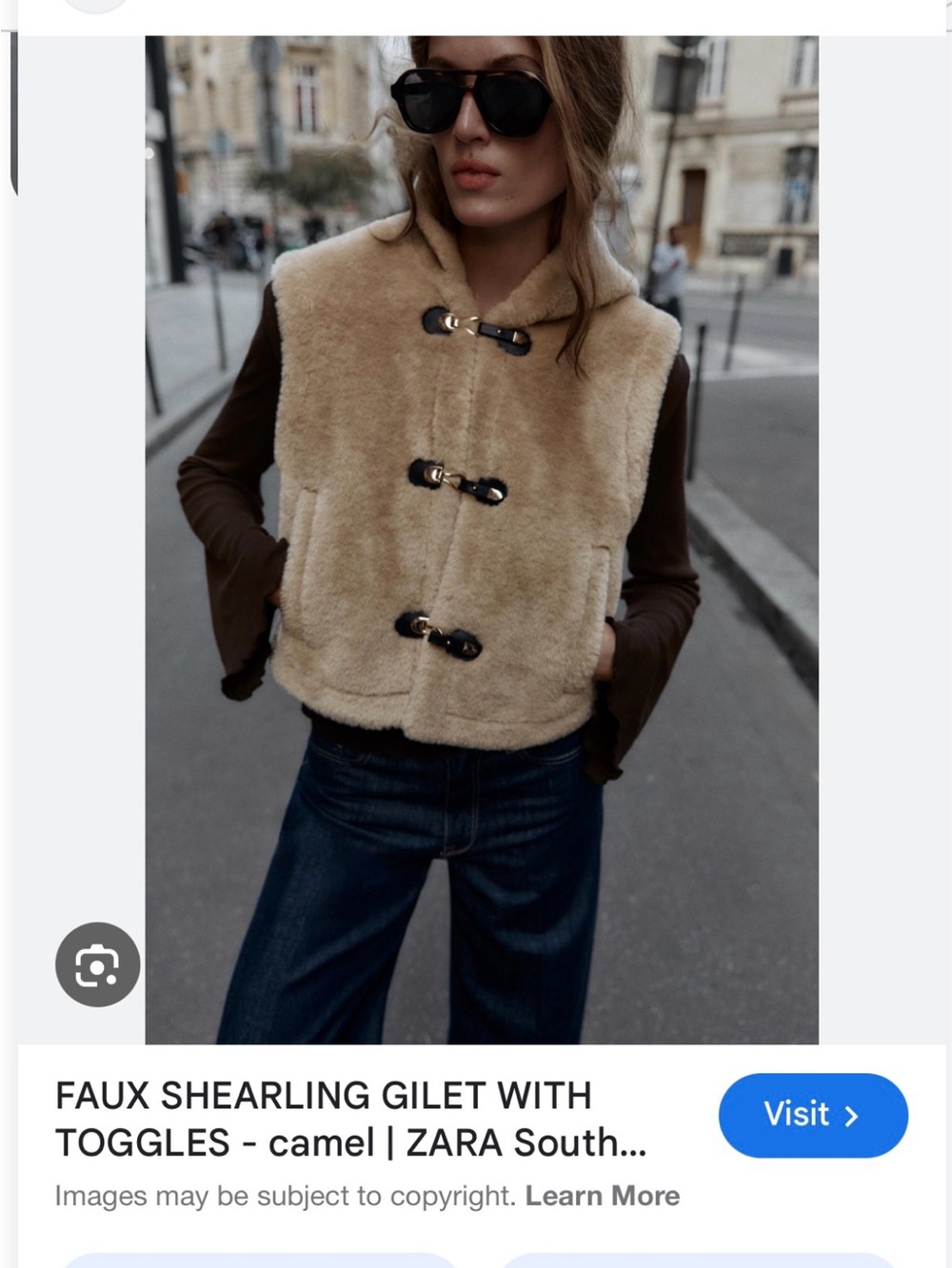 Zara Camel Faux Shearling Vest with Toggle Closures - NEW WITH TAGS!